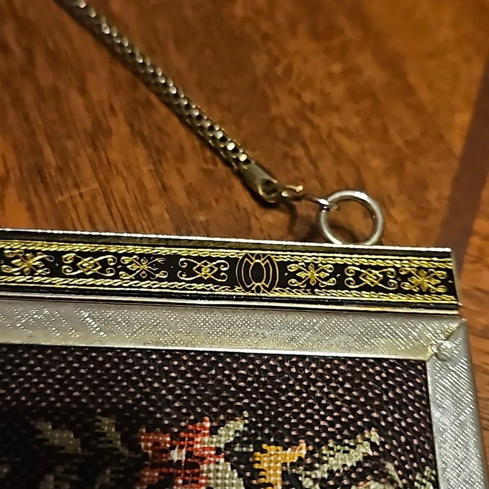 👛 Vintage 1930's Tapestry Purse  Handbag with single string chain  floral print - Picture 4 of 6
